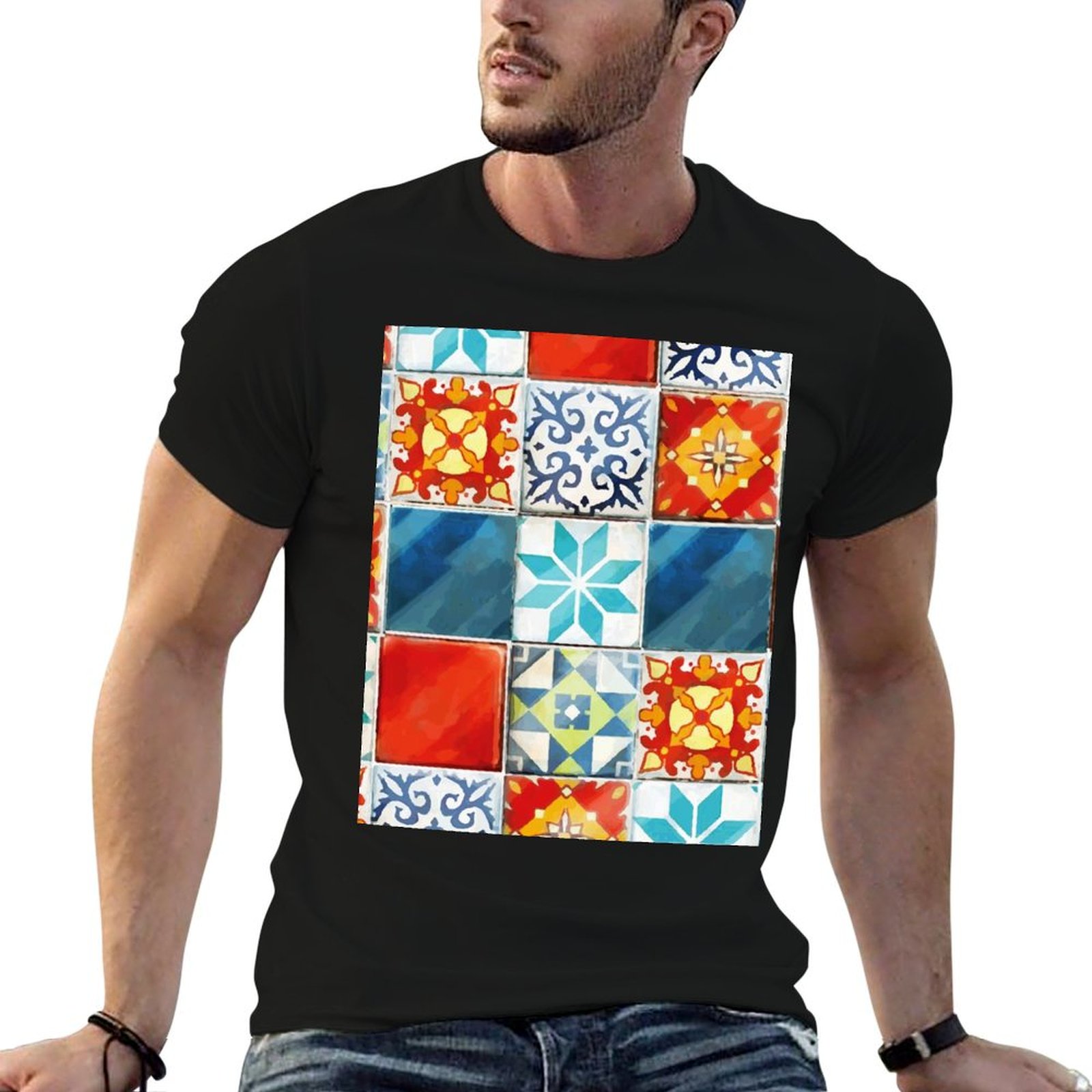 T-shirt coloré avec des carrea - Board Game Azul avis et prix